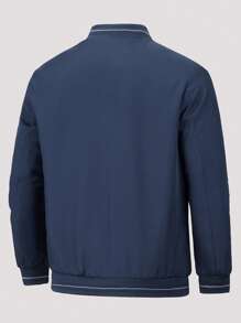Men Zip Up Coat - Navy Blue - View 2