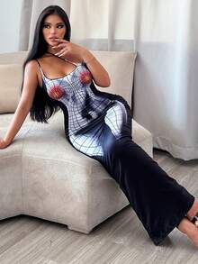 人像圖案緊身洋裝 - 彩色 - 查看 6