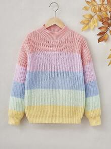 SHEIN Cô gái Tween Khối màu Thả vai Áo len - Nhiều màu - Xem 1