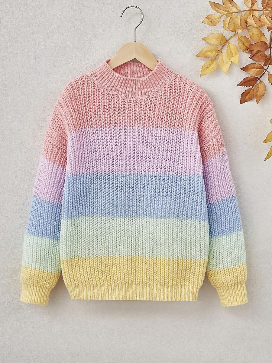 SHEIN Cô gái Tween Khối màu Thả vai Áo len - Nhiều màu - Xem 1