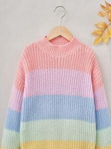 SHEIN Cô gái Tween Khối màu Thả vai Áo len - Nhiều màu - Xem 3