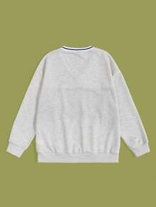 SHEIN EZwear Letter Graphic Colorblock Drop Shoulder Thermal Sweatshirt - Light Grey - View 2