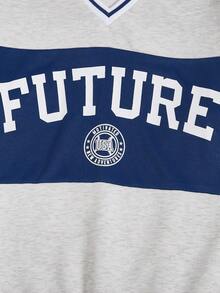 SHEIN EZwear Letter Graphic Colorblock Drop Shoulder Thermal Sweatshirt - Light Grey - View 5