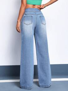 SHEIN Unity Asymmetrical Waist Wide Leg Jeans - Light Wash - View 2