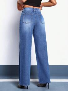 SHEIN Essnce 水洗闊腿牛仔褲 - 中等水洗藍 - 查看 2