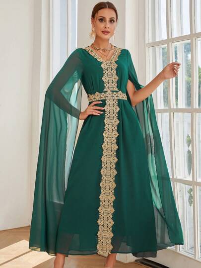 Contrast Guipure Lace Cloak Sleeve Dress