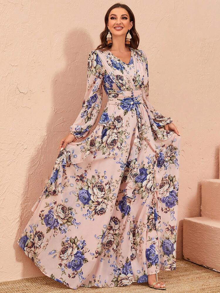 Floral Print Lantern Sleeve Dress | SHEIN USA