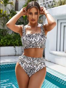 UNIQUE21 Allover Print High Waisted Bikini Set Summer - White - View 5