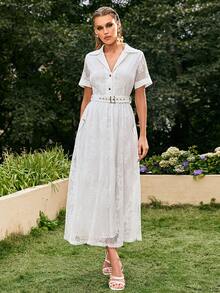 Sollinarry 西裝領腰帶蕾絲洋裝 - 白色 - 查看 1