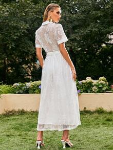 Sollinarry 西裝領腰帶蕾絲洋裝 - 白色 - 查看 2