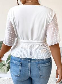 Celure 大碼圓點蝴蝶袖側打結襯衫 - 白色 - 查看 3