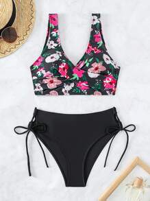 印花側抽繩比基尼泳裝 - 彩色 - 查看 5