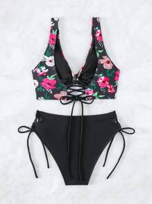 印花側抽繩比基尼泳裝 - 彩色 - 查看 2