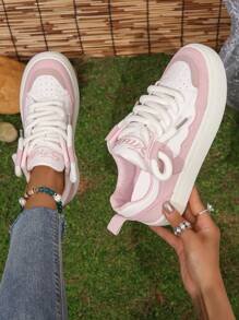 Fall/Winter Sporty Skate Shoes For Women, Letter Graphic Lace-Up Front Sneakers