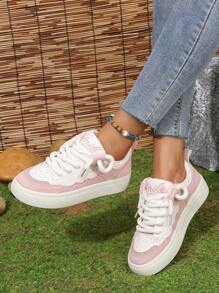 Fall/Winter Sporty Skate Shoes For Women, Letter Graphic Lace-Up Front Sneakers