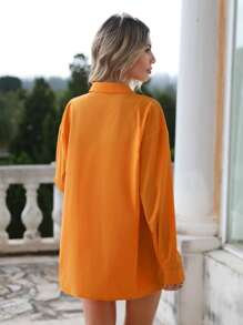 SHEIN Essnce Solid Knot Front Cami Top & Shirt & Shorts - Orange - View 2