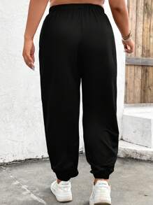 SHEIN LUNE Plus Butterfly Print Elastic Waist Trousers - Black - View 2