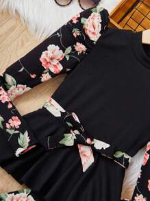 SHEIN Leap Crew 女大童印花泡泡袖腰帶T恤和緊身褲 - 彩色 - 查看 4