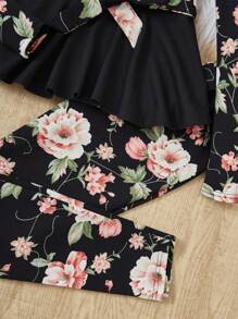 SHEIN Leap Crew 女大童印花泡泡袖腰帶T恤和緊身褲 - 彩色 - 查看 5