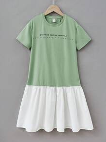 SHEIN Tween Girl Cartoon Graphic Contrast Ruffle Hem Smock Dress - Multicolor - View 3