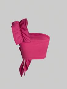 Aveloria Rosie Top corto con un hombro y ribete de volantes para fiestas y vacaciones, camisetas lindas y divertidas - Rosa Fucsia - Ver 2