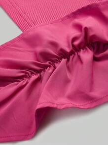 Aveloria Rosie Top corto con un hombro y ribete de volantes para fiestas y vacaciones, camisetas lindas y divertidas - Rosa Fucsia - Ver 3