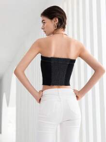 SHEIN Essnce Button Front Tube Denim Top