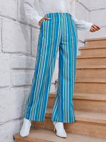 Aveloria Pantalones con estampado de rayas con bolsillo oblicuo