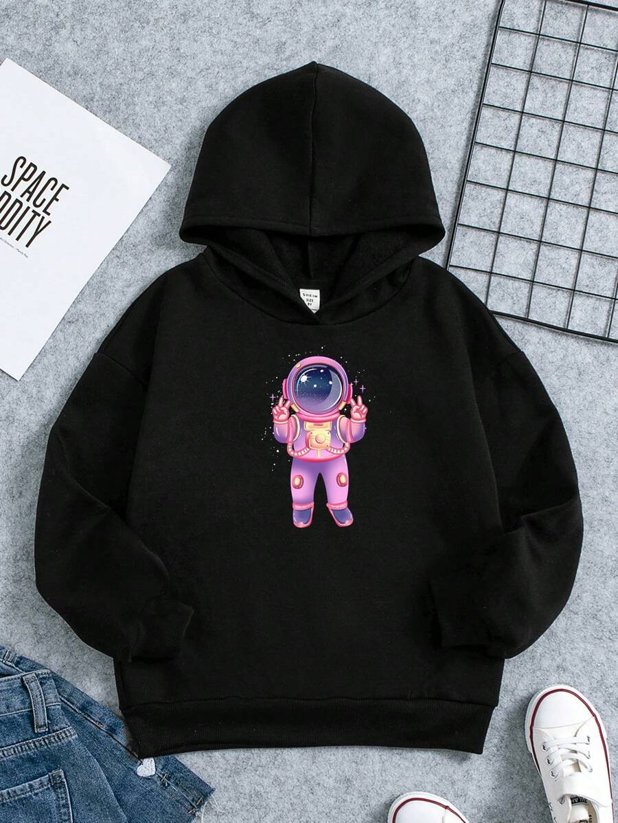 Áo nỉ in hình phi hành gia dành cho bé gái tuổi teen - màu đen - Xem 1