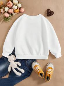 Young Girl Leopard & Heart Print Thermal Lined Sweatshirt - White - View 2