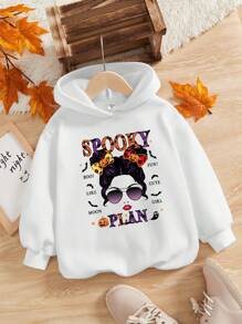 Teen Girl Figure & Letter Graphic Hooded Thermal Lined Sweatshirt - White - View 1