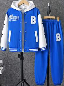 Cậu bé Tween Đồ họa Chữ cái Hai âm Áo khoác Đại học & Quần nỉ Không có áo Hoodie - Màu xanh hải quân - Xem 1