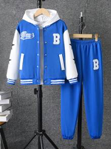 Cậu bé Tween Đồ họa Chữ cái Hai âm Áo khoác Đại học & Quần nỉ Không có áo Hoodie - Màu xanh hải quân - Xem 3