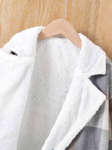 Teen Girl 1pc Plaid Print Double Breasted Dual Pocket Overcoat