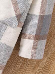 Teen Girl 1pc Plaid Print Double Breasted Dual Pocket Overcoat