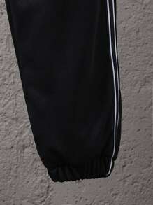 SHEIN Tween Boy Letter Graphic Striped Trim Hooded Jacket & Sweatpants - Multicolor - View 5
