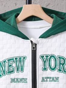 SHEIN Tween Boy Letter Graphic Striped Trim Hooded Jacket & Sweatpants - Multicolor - View 6