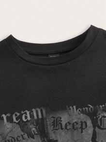 SHEIN EZwear Áo thun nữ cổ tròn tay ngắn in hình giản dị, vừa vặn, giấc mơ tuyệt vời, giữ bình tĩnh, trông tuyệt vời, trông tuyệt vời, tuyệt vời, giữ bình tĩnh - màu đen - Xem 4