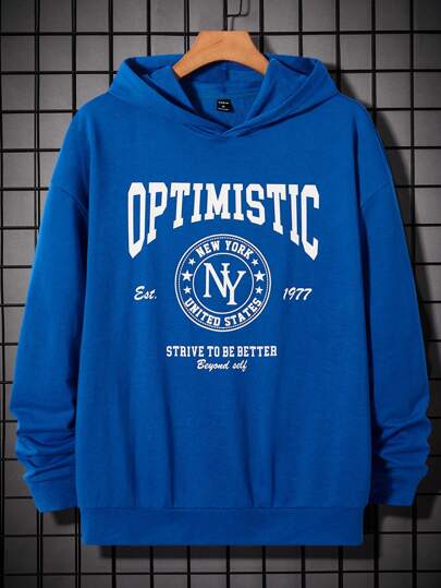 Homme Sweat-Shirt À Capuche À Lettres Épaule tombante