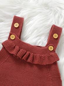 Đứa bé gái Viền Ruffle quần yếm Đan Áo liền quần - Màu Đỏ Sâu - Xem 4
