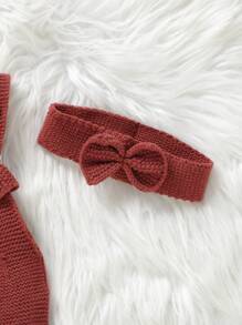 Đứa bé gái Viền Ruffle quần yếm Đan Áo liền quần - Màu Đỏ Sâu - Xem 5