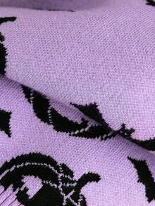 SHEIN 青少年女孩万圣节南瓜图案毛衣，适合万圣节派对 - 紫色 - 查看 5