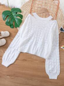 SHEIN Tween Girl Cut Out Lantern Sleeve Jumper - White - View 2
