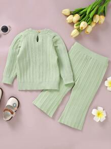 Baby Girl Raglan Sleeve Sweater & Knit Pants - Mint Green - View 2