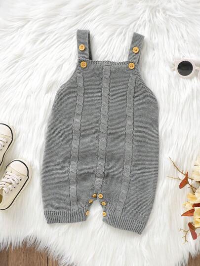 Baby Girl Button Detail Cable Knit Romper Without Tee