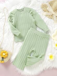 Baby Girl Raglan Sleeve Sweater & Knit Pants - Mint Green - View 6