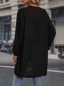 SHEIN LUNE Drop Shoulder Open Front Coat - Black - View 2