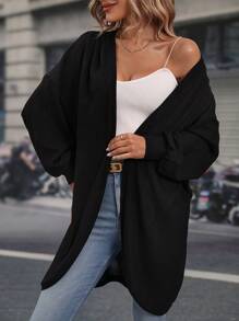 SHEIN LUNE Drop Shoulder Open Front Coat - Black - View 5