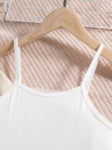 SHEIN Chica preadolescente Camisa con diseño de solapa & Mono de color combinado - Albaricoque - Ver 5