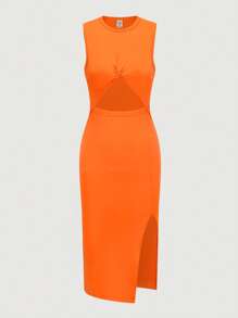 SHEIN Tween Girl Cut Out Split Hem Dress - Orange - View 1
